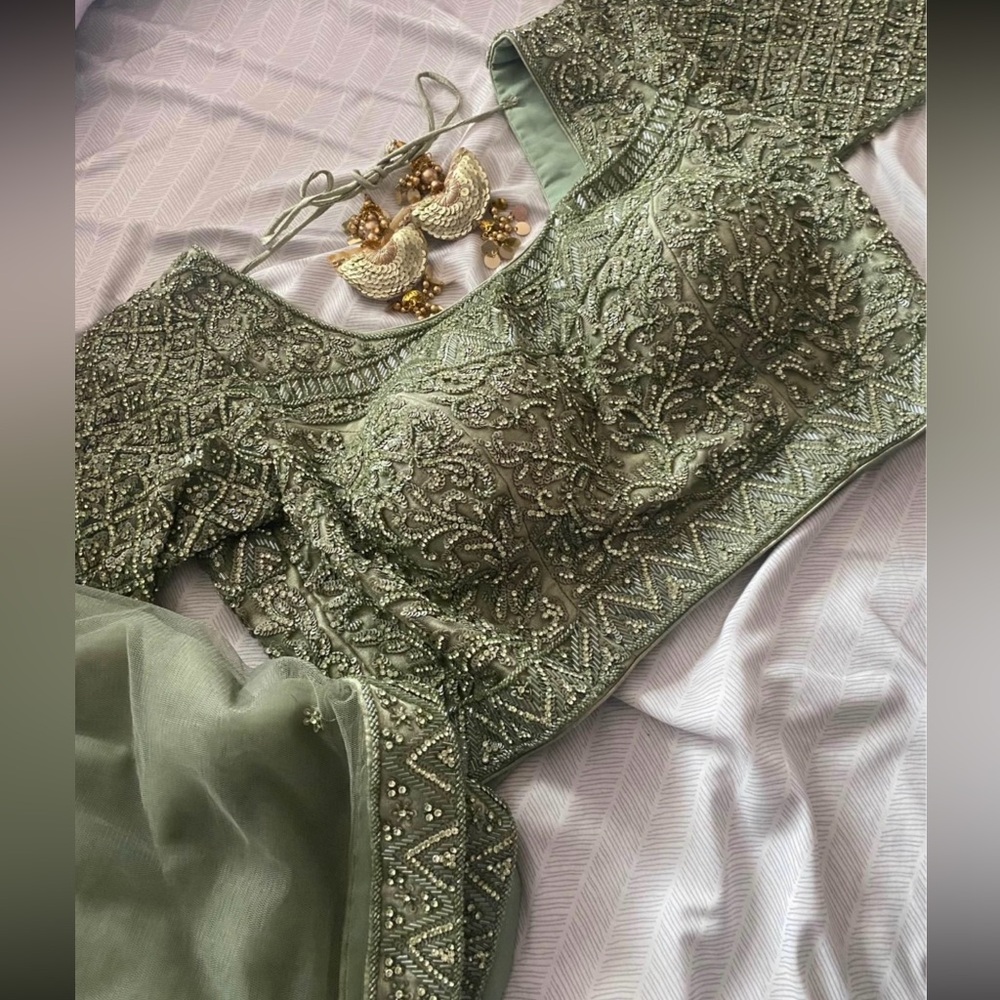 New Frontier Olive Green Lehenga
